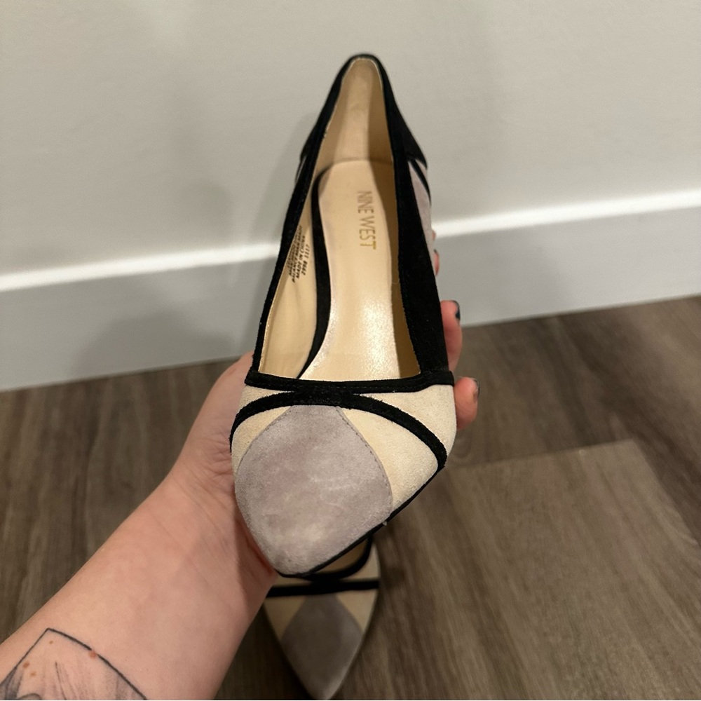 Nine West The Rocks Black, Cream and Gray Suede Heels - Picture 8 of 15